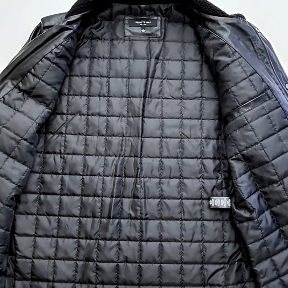 Kenneth Cole New York Men's Black Faux Leather Jacket Faux Sherpa Trim Sz Large - Picture 9 of 16